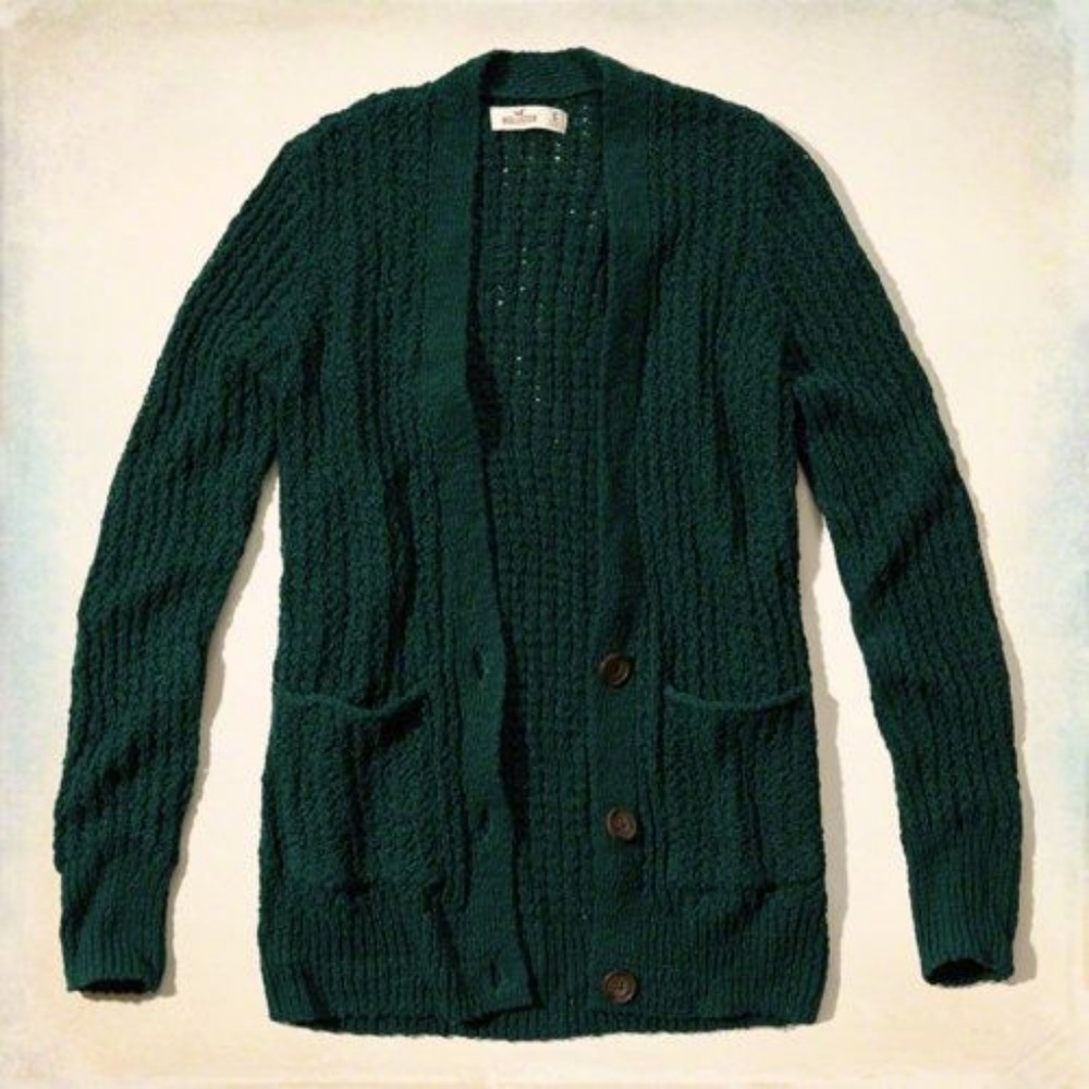 Hollister Dark Green Knit Cardigan Sweater XS
